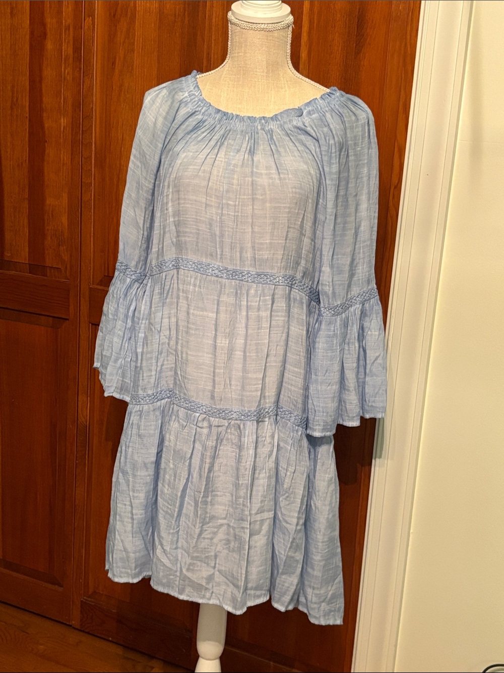 Light Blue Gauze Tiered Peasant Dress or swim coverup.